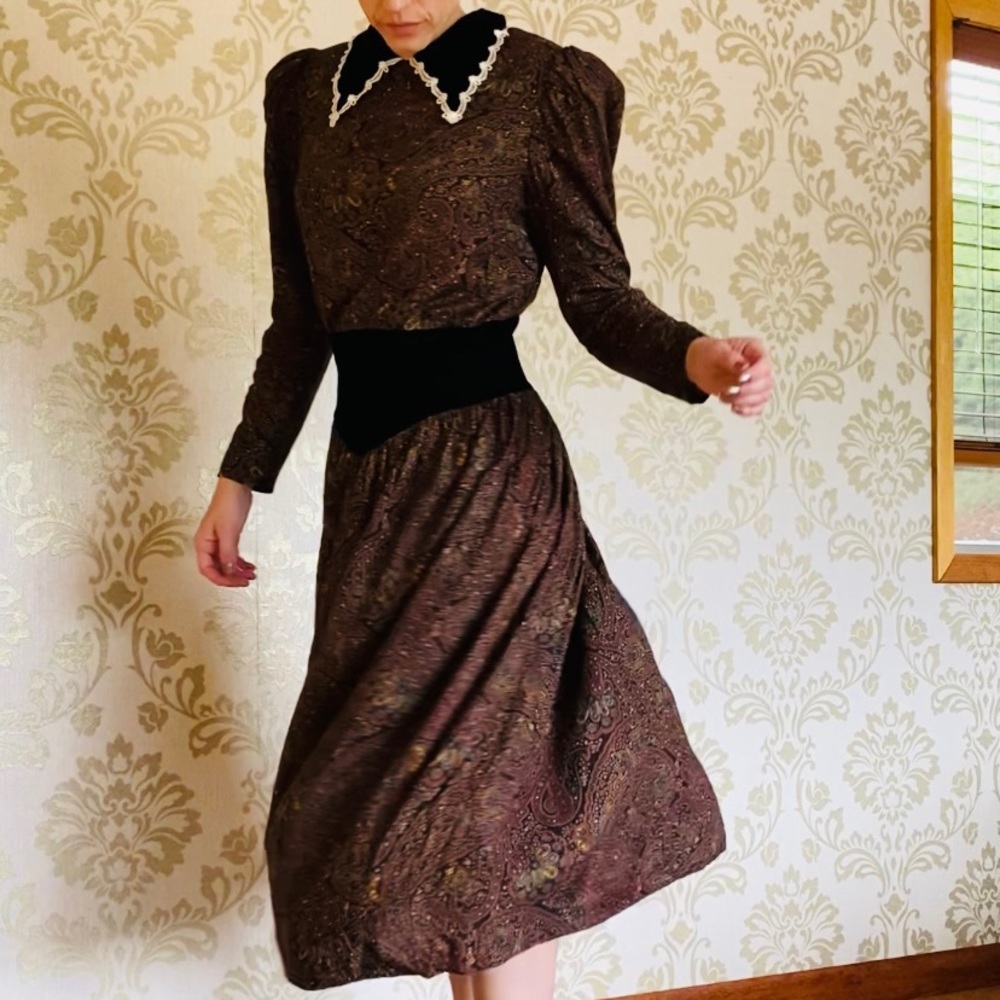 Gunne Sax wine red paisley drop-waist dress